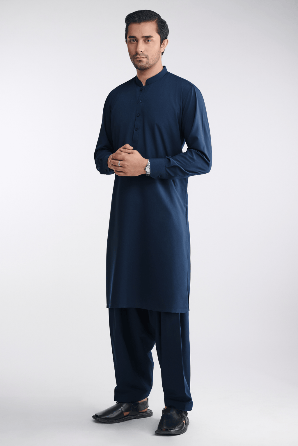 Premium Cotton Blend - Midnight Blue - Shalwar Kameez -