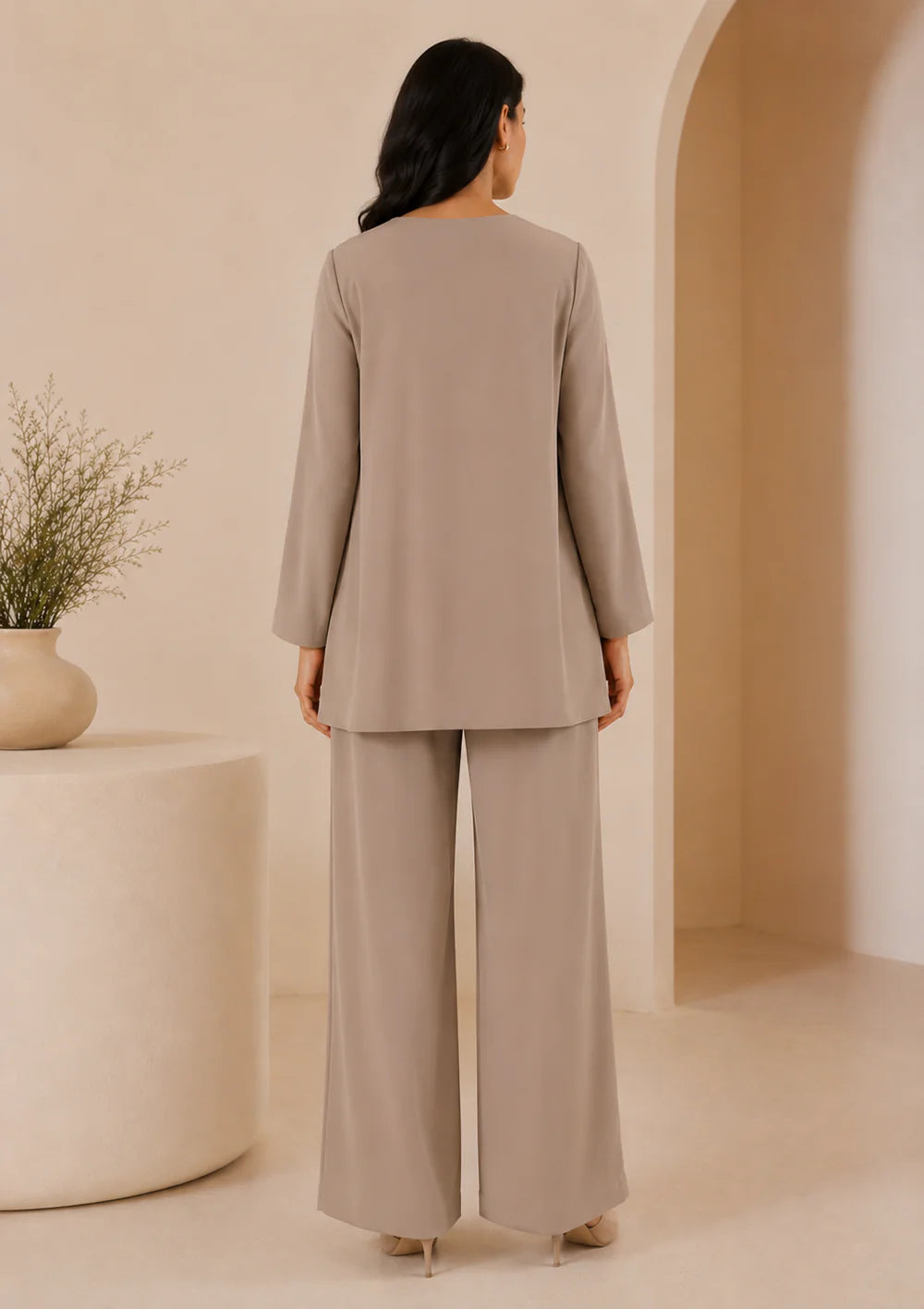 Elegant Beige Co-Ord Set with Layered Top | 7ByImran