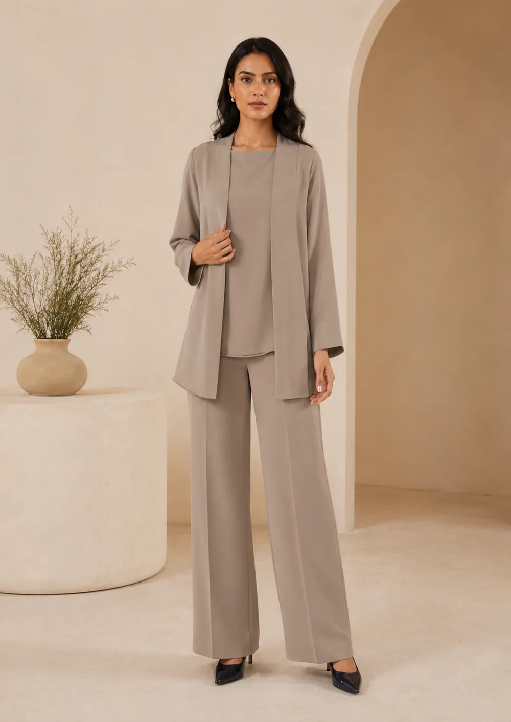 Elegant Beige Co-Ord Set with Layered Top | 7ByImran