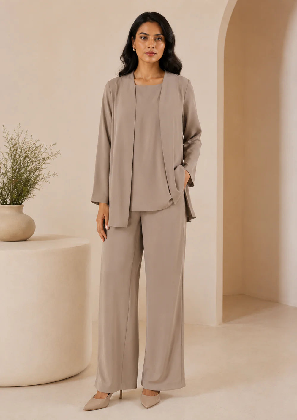 Elegant Beige Co-Ord Set with Layered Top | 7ByImran