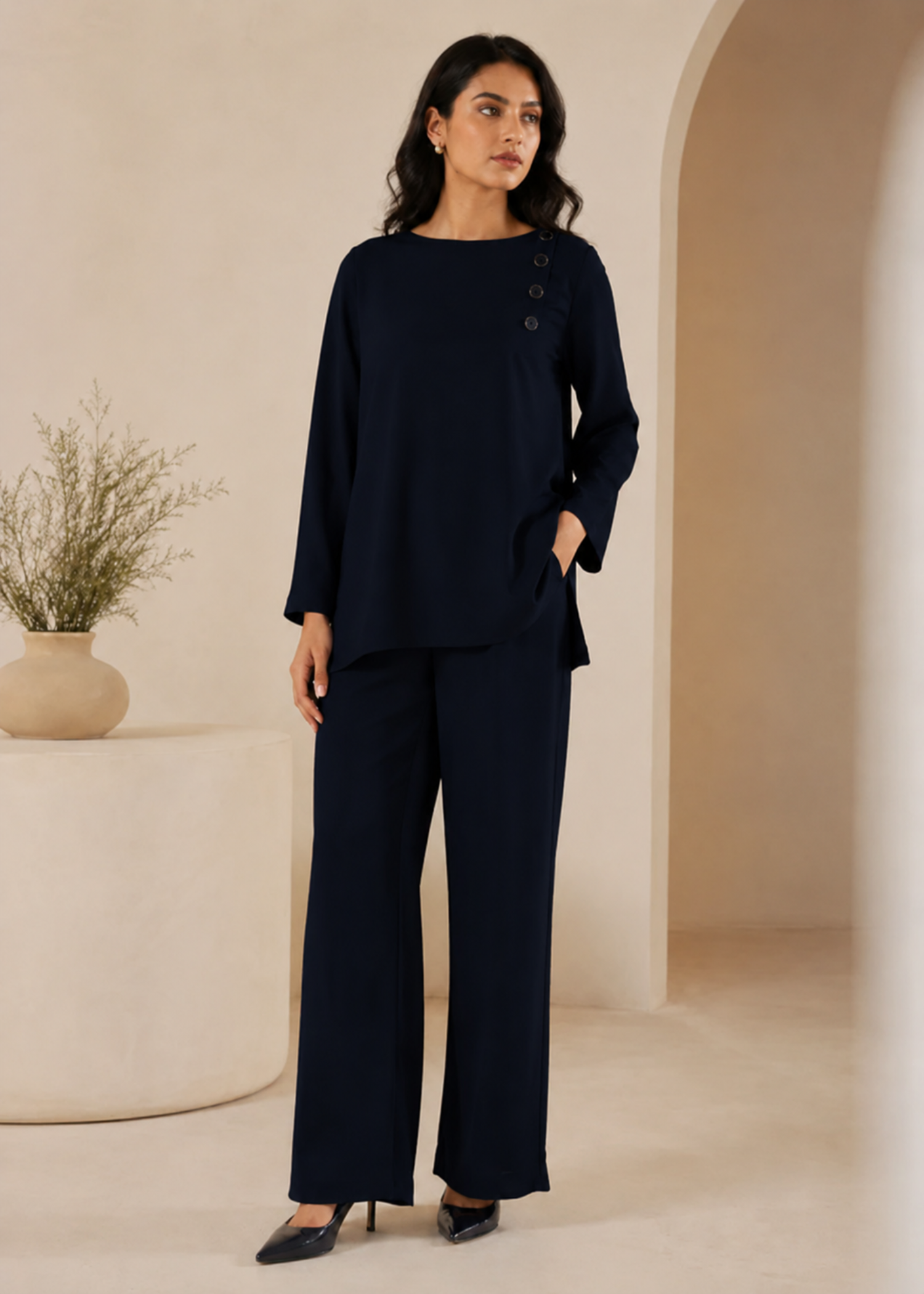 Midnight Blue Round Neck Tunic Co-Ord Set
