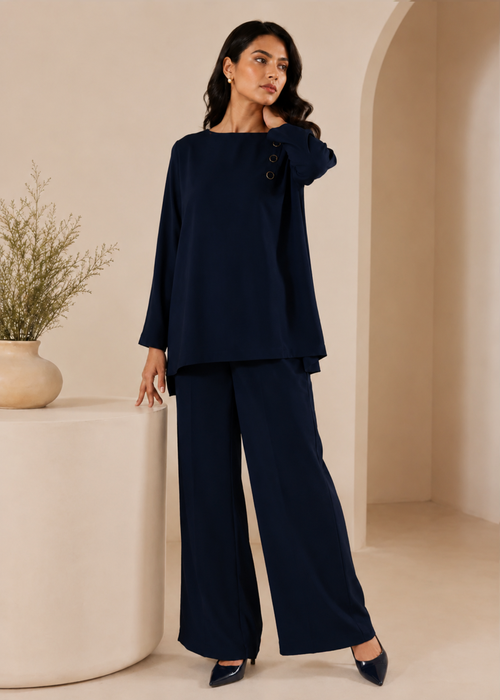 Midnight Blue Round Neck Tunic Co-Ord Set