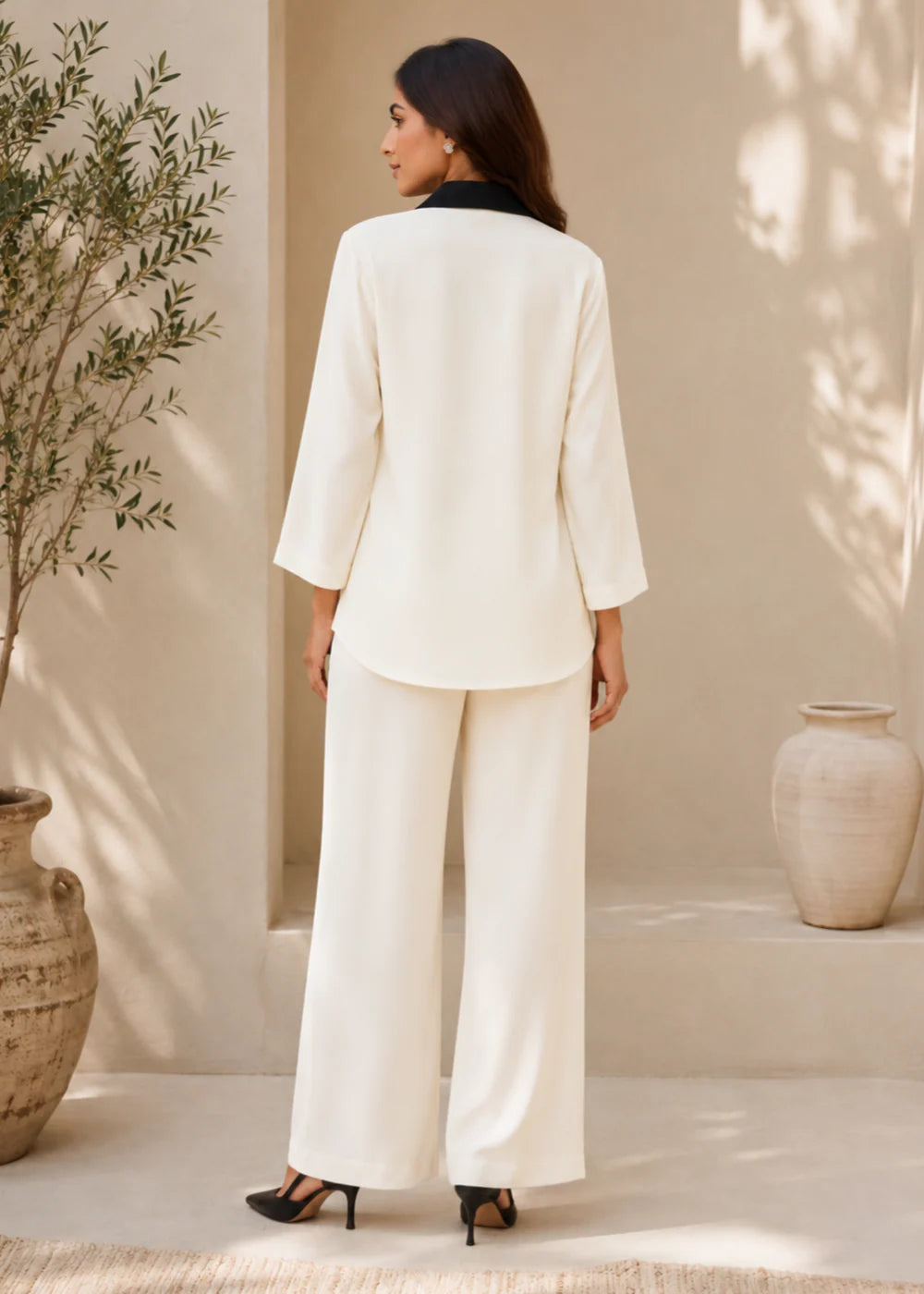 Minimal Off-White Piping Co-Ord Set | 7ByImran