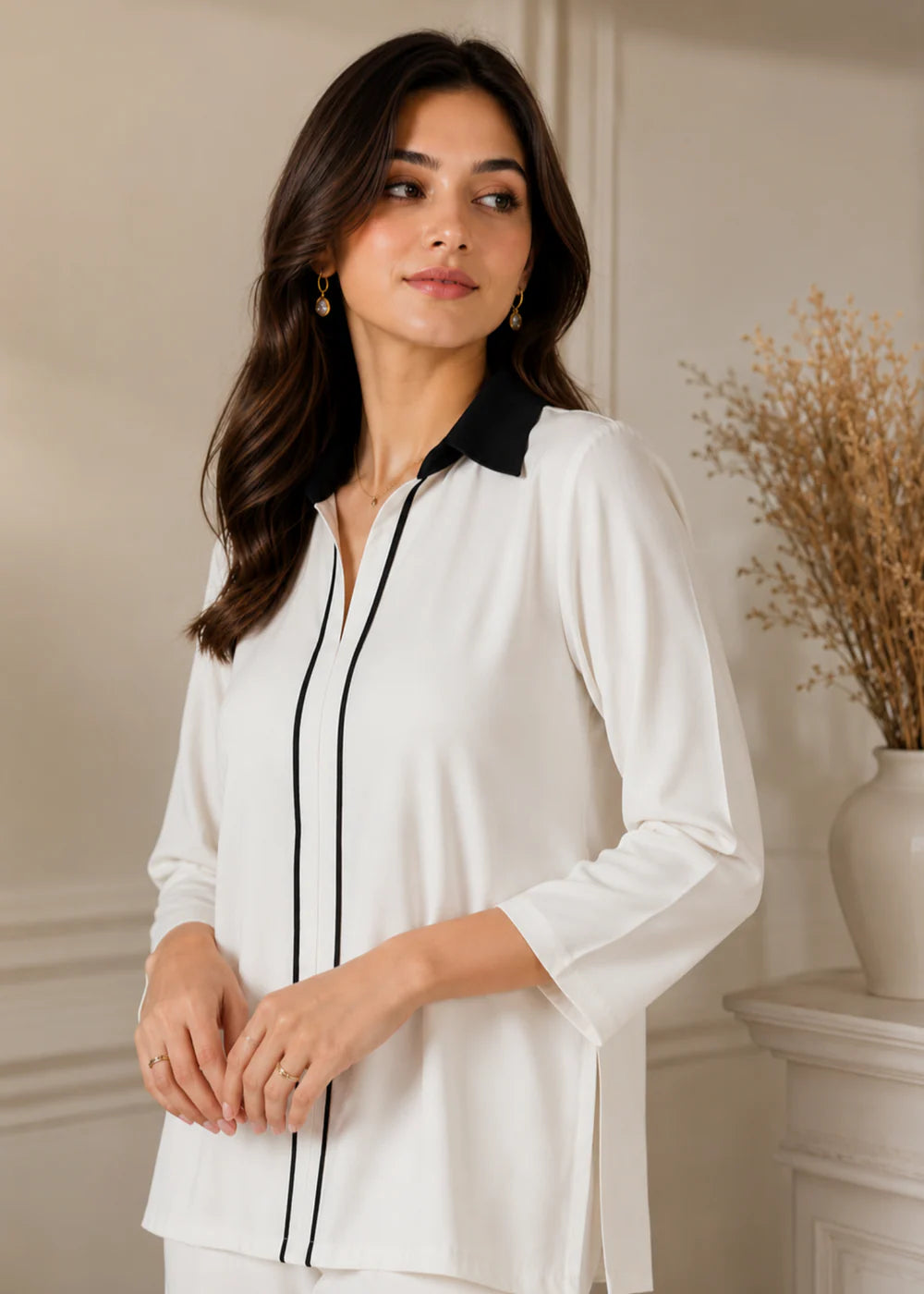 Minimal Off-White Piping Co-Ord Set | 7ByImran