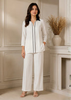 Minimal Off-White Piping Co-Ord Set | 7ByImran