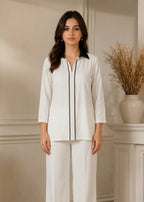Minimal Off-White Piping Co-Ord Set | 7ByImran