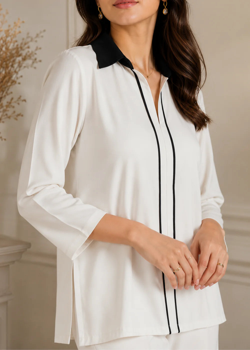 Minimal Off-White Piping Co-Ord Set | 7ByImran