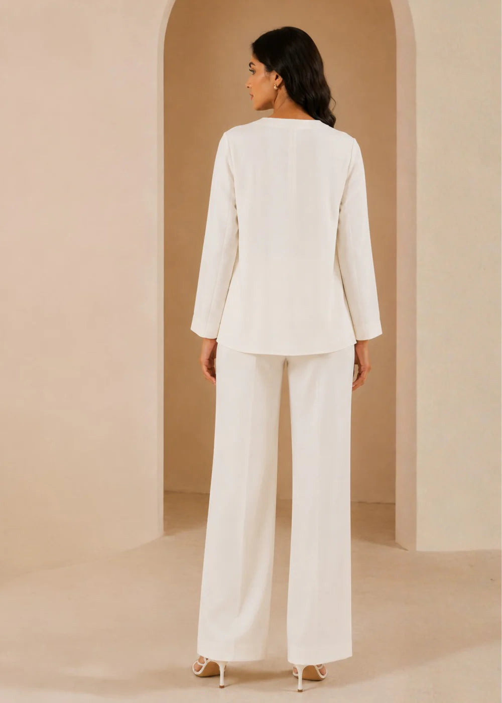 Minimal Off-White Round Neck Tunic Co-Ord Set | 7ByImran