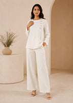 Minimal Off-White Round Neck Tunic Co-Ord Set | 7ByImran