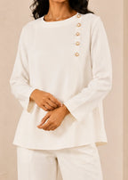 Minimal Off-White Round Neck Tunic Co-Ord Set | 7ByImran