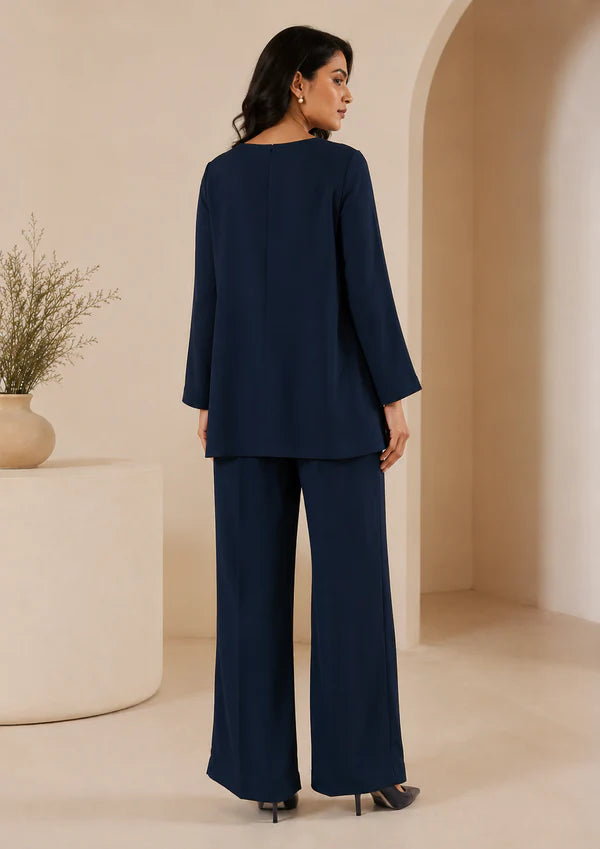 Navy Blue Round Neck Tunic Co-Ord Set | 7byImran