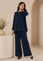 Navy Blue Round Neck Tunic Co-Ord Set | 7byImran
