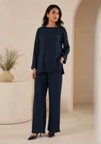 Navy Blue Round Neck Tunic Co-Ord Set | 7byImran