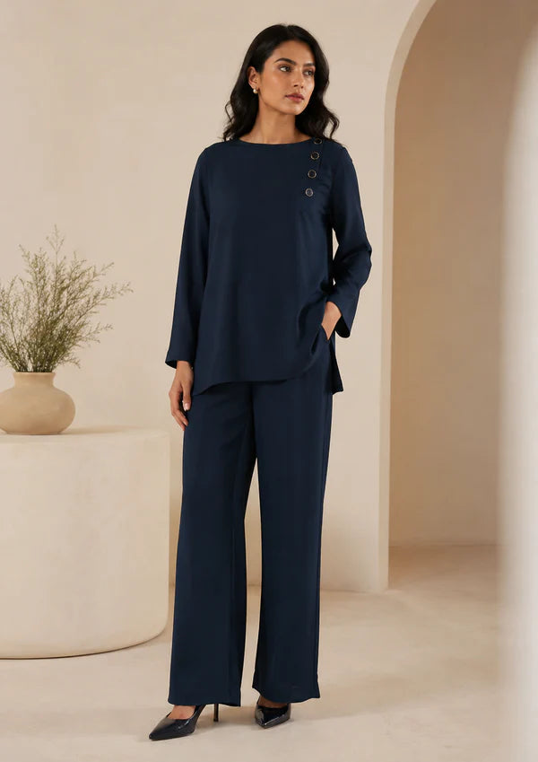 Navy Blue Round Neck Tunic Co-Ord Set | 7byImran