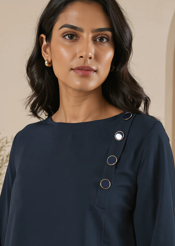 Navy Blue Round Neck Tunic Co-Ord Set | 7byImran