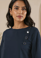 Navy Blue Round Neck Tunic Co-Ord Set | 7byImran