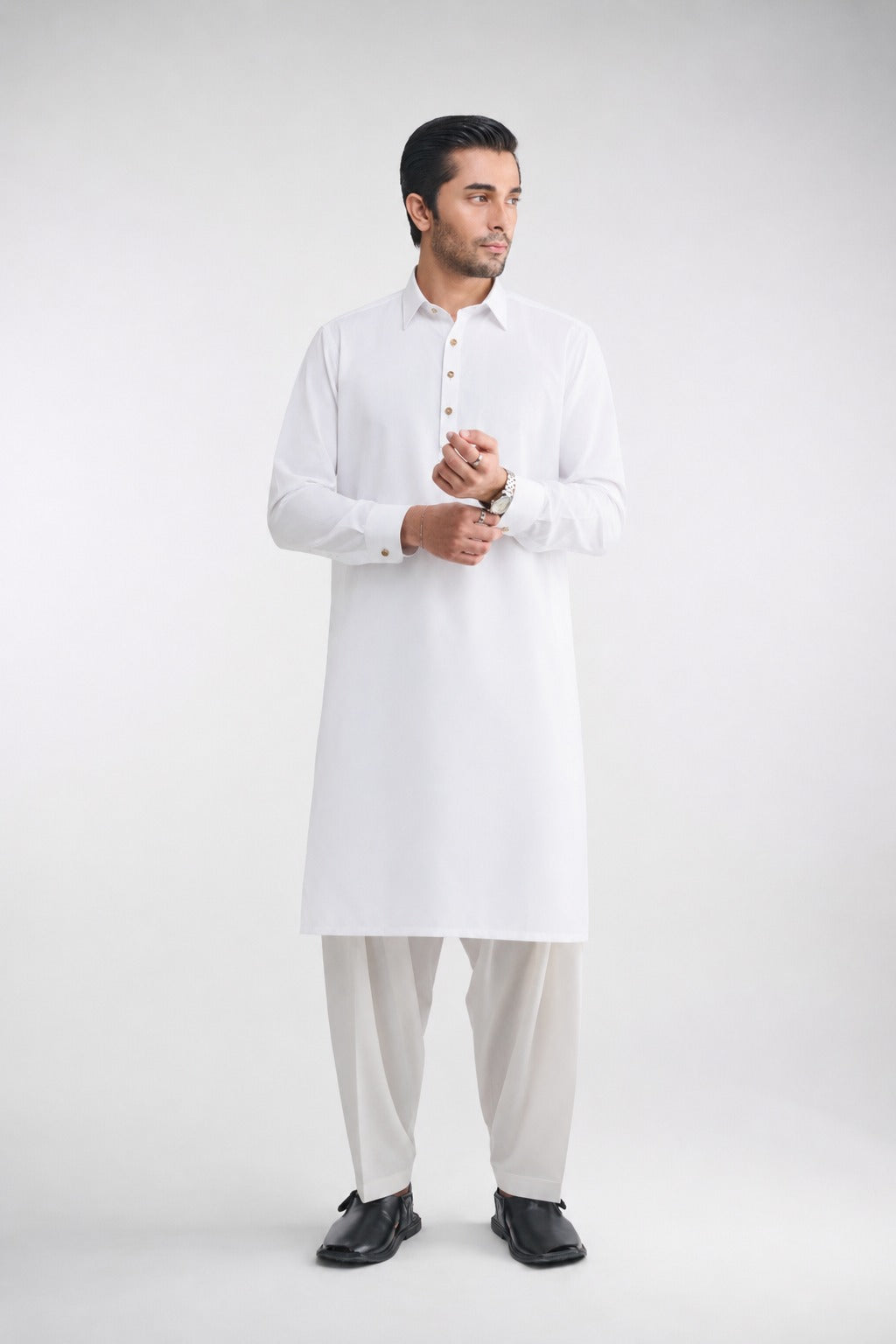 Premium Kameez Shalwar Cotton Blend - White