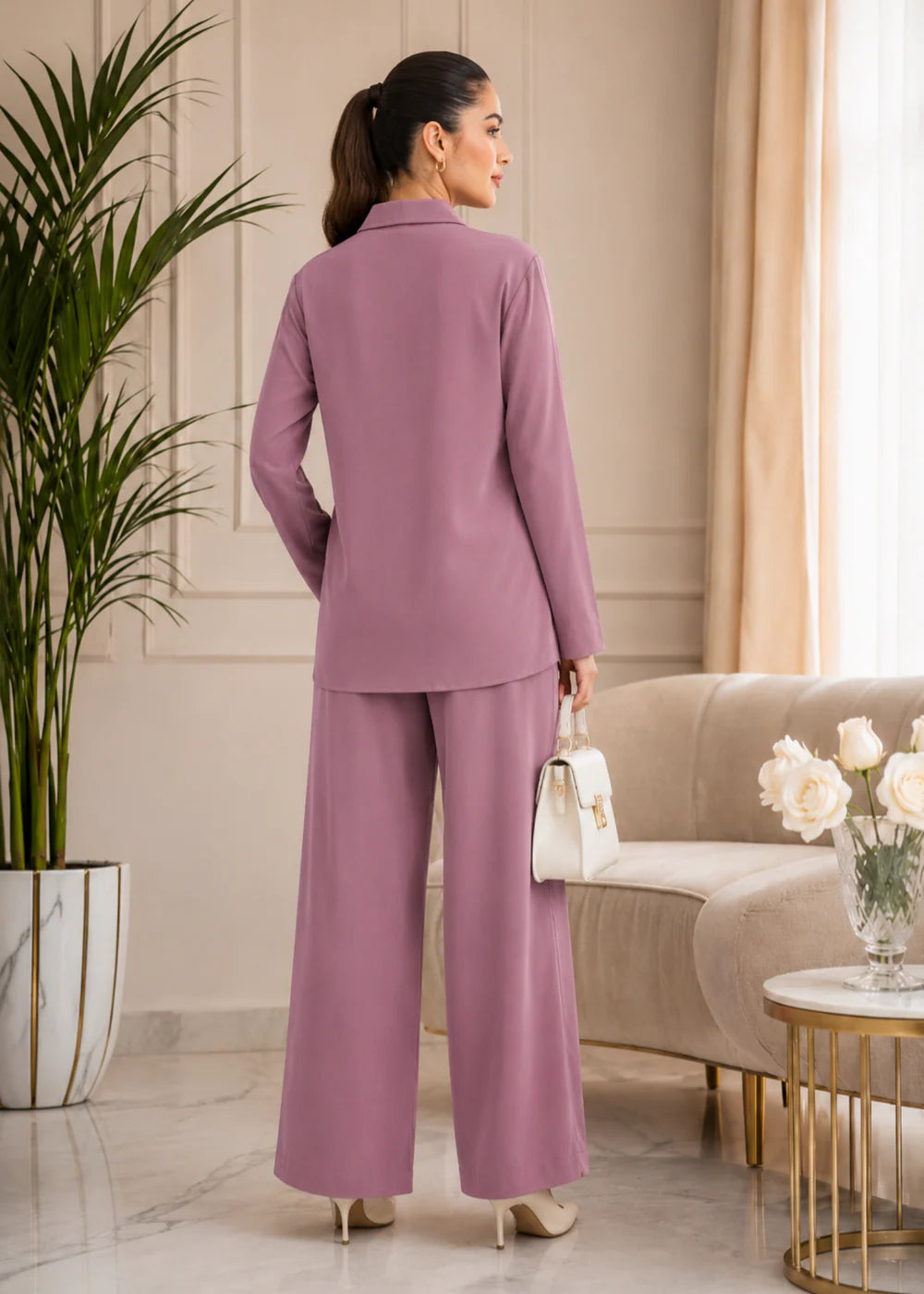 Zinnia Pink Button-Down Georgette Co-Ord Set | 7ByImran