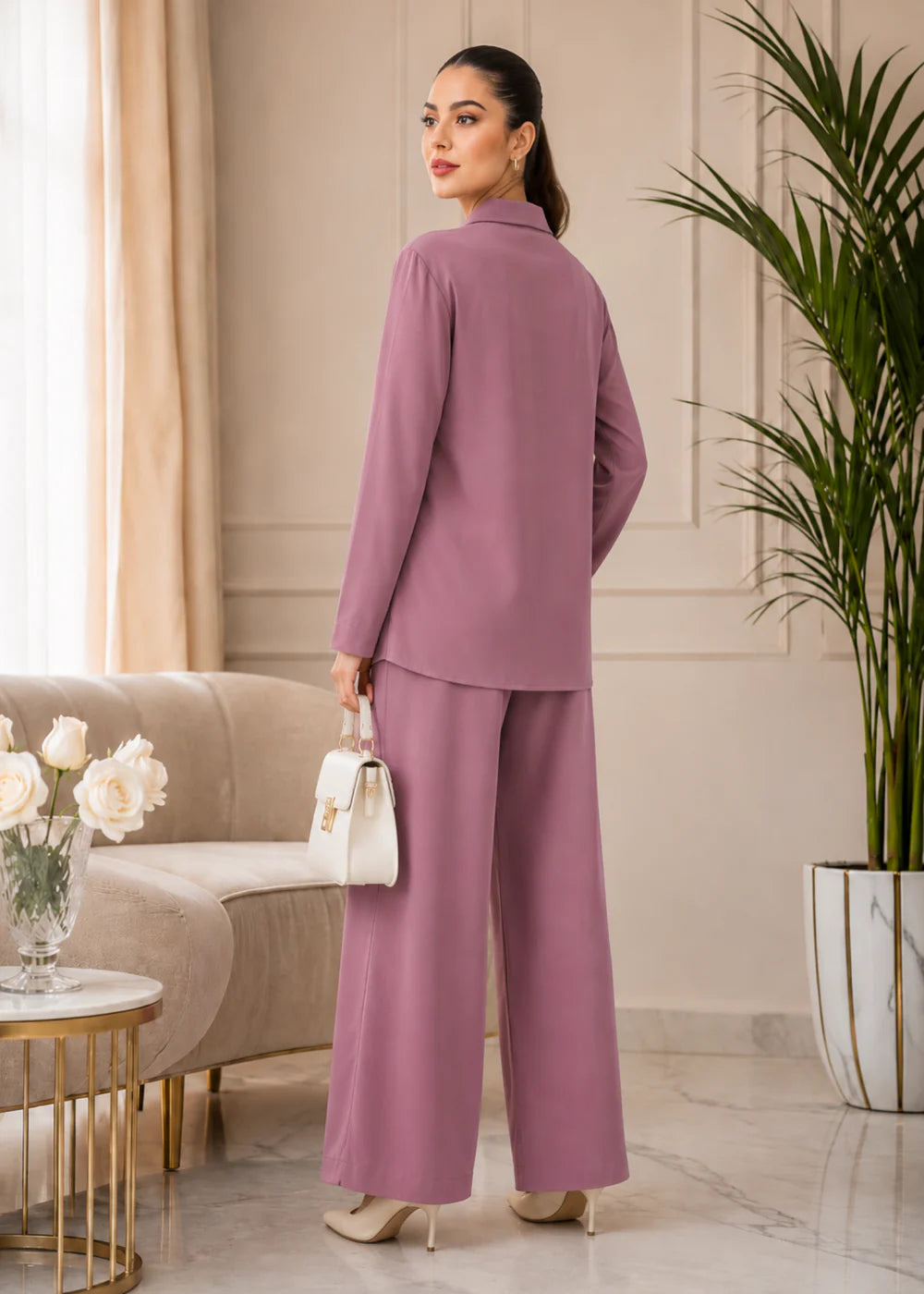 Zinnia Pink Button-Down Georgette Co-Ord Set | 7ByImran