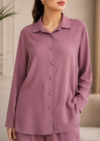 Zinnia Pink Button-Down Georgette Co-Ord Set | 7ByImran